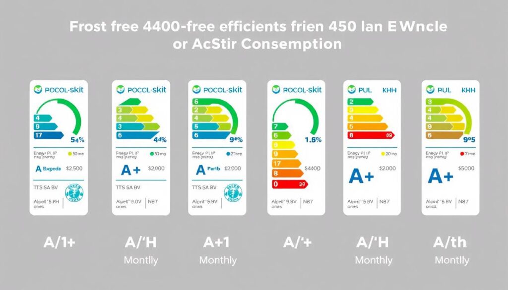 Comparativo de eficiência energética entre geladeiras frost free 450 litros com selo Procel