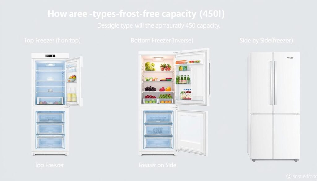 Diferentes tipos de design de geladeiras frost free 450 litros: Top Freezer, Bottom Freezer e Side by Side