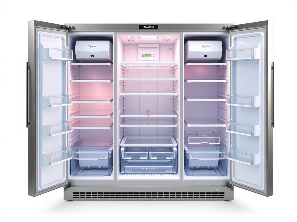 Geladeira 3 portas Brastemp BRO85AK com portas abertas mostrando organização interna