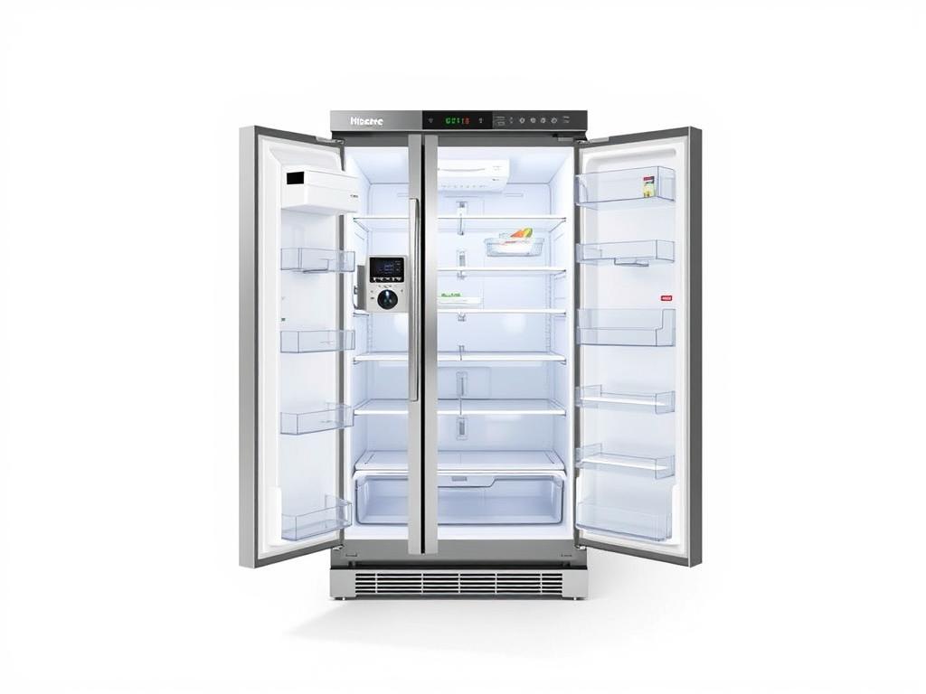 Geladeira 3 portas Hisense RF-79W com design French Door Inverse e acabamento inox