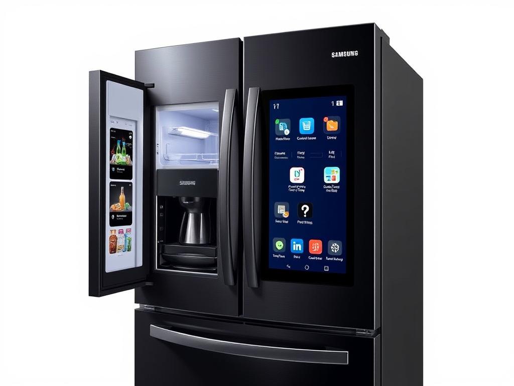 Geladeira 3 portas Samsung Family Hub com tela touchscreen na porta e design premium