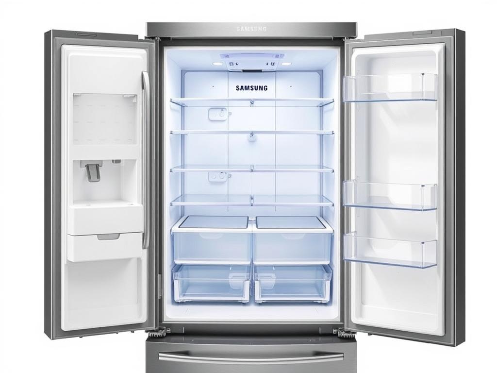 Geladeira 3 portas Samsung RF49A5202S9 com acabamento inox e portas French Door